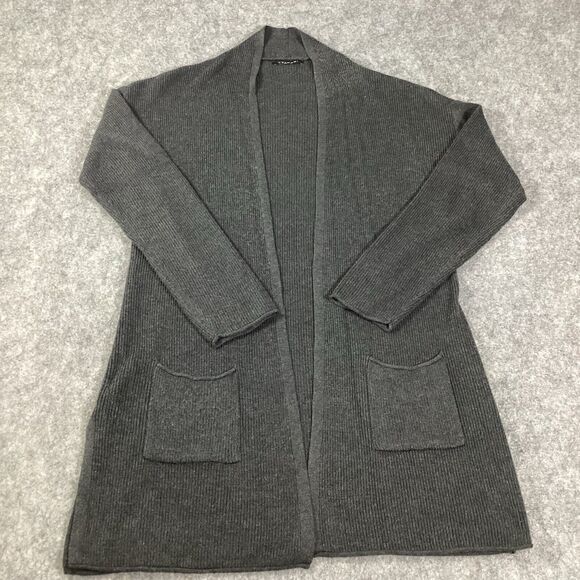 T Tahari Gray Open Front Pocket Cardigan Long Sleeve Cashmere Blend Size S - Picture 5 of 14